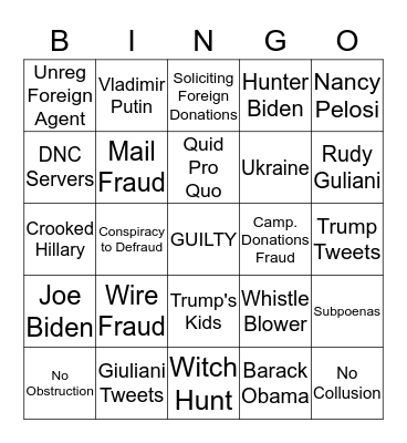 Today in the White House... Bingo Card