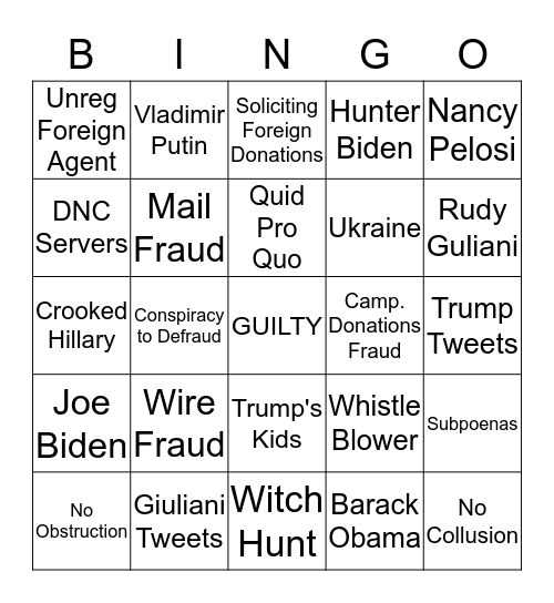 Today in the White House... Bingo Card