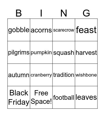 Thanksgiving Bingo Card