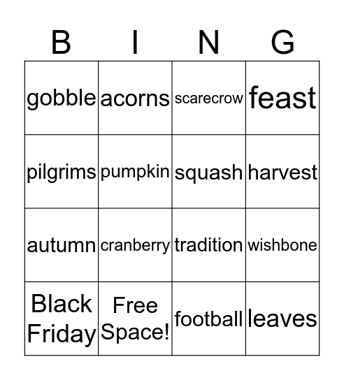 Thanksgiving Bingo Card