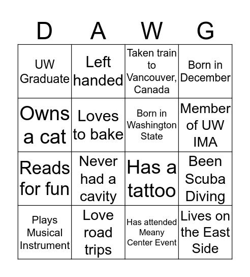 OAP BINGO Card