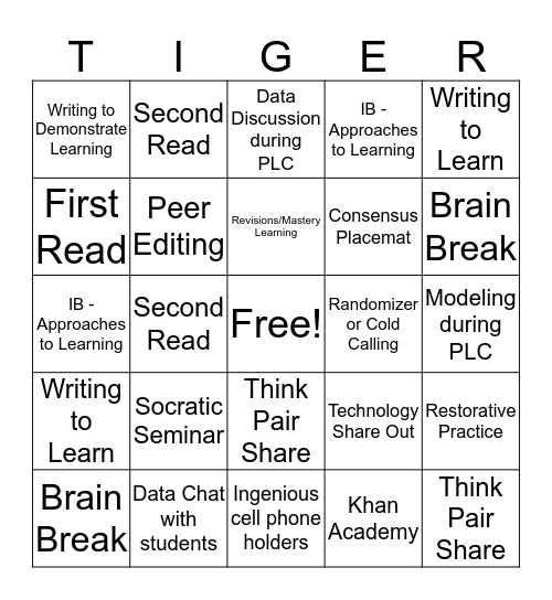 TIGER Strategy BINGO Card
