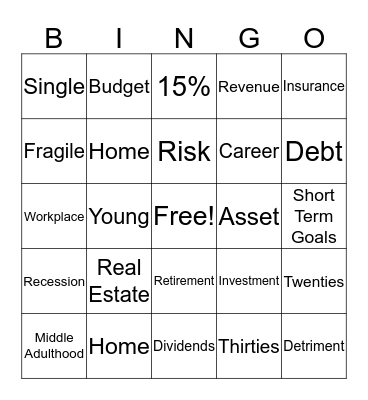 Investing Throughout a Lifetime Bingo Card