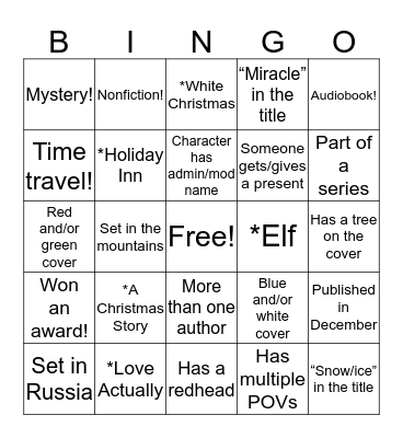 The Booket List Holiday BINGO Card