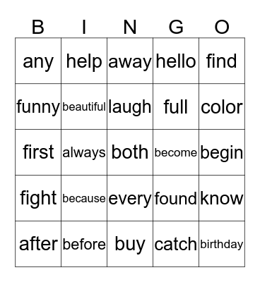 IB Tricky Words Set 1 Bingo Card