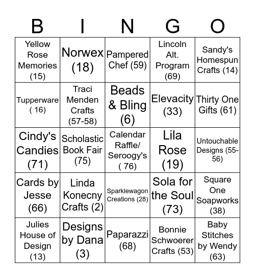 Franklin Craft Bingo Card