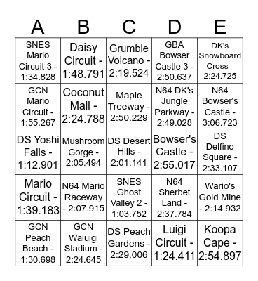 Mario Kart Wii Bingo Card
