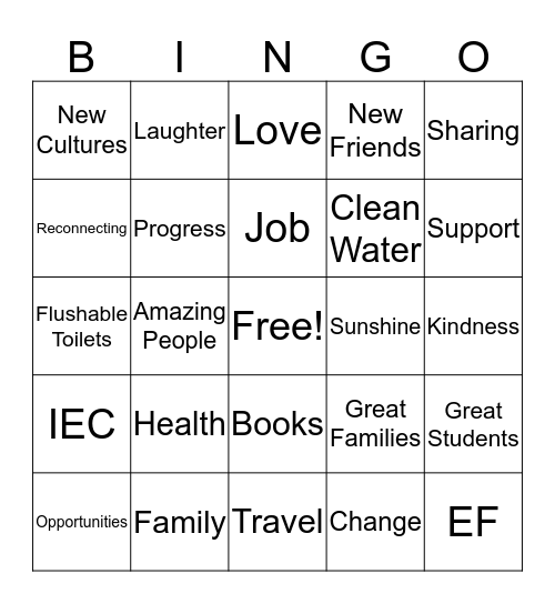 EF Grateful Bingo Card