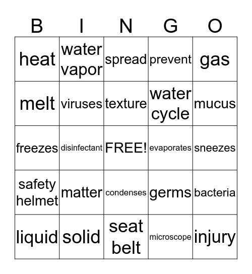 2nd Grade Science Unit D & E Bingo Card