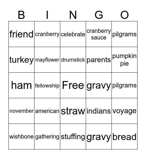 thanksgiving  Bingo Card