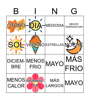 El sol y nuestro planeta  Bingo Card