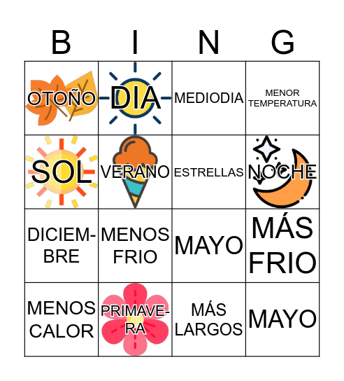 El sol y nuestro planeta  Bingo Card