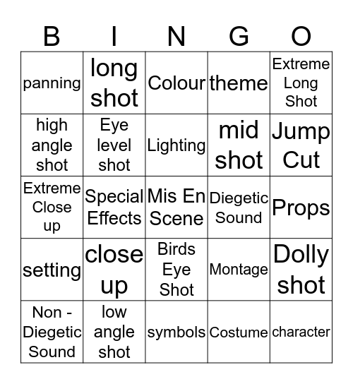 Film Techniques - Bingo Card