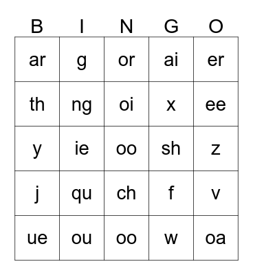 Phonics Bingo Card