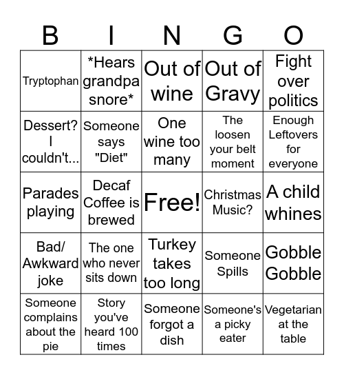 BSA Thanksgiving BINGO Card