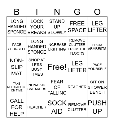 FALL PREVENTION BINGO Card