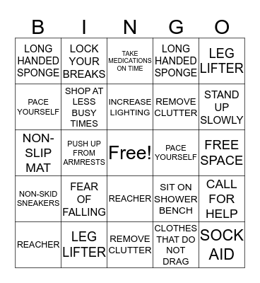 FALL PREVENTION BINGO Card