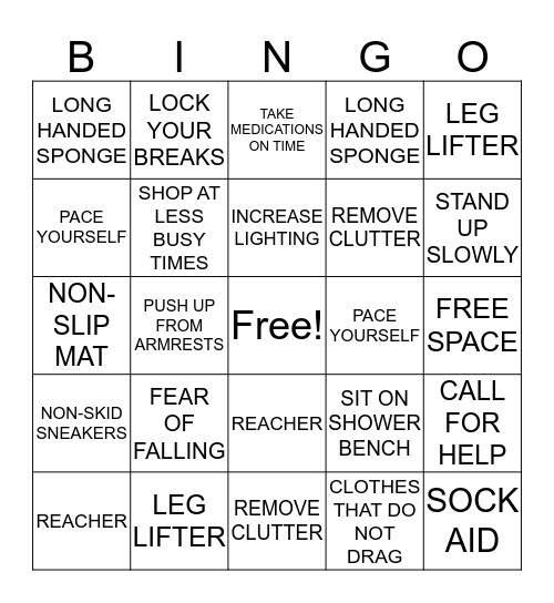 FALL PREVENTION BINGO Card