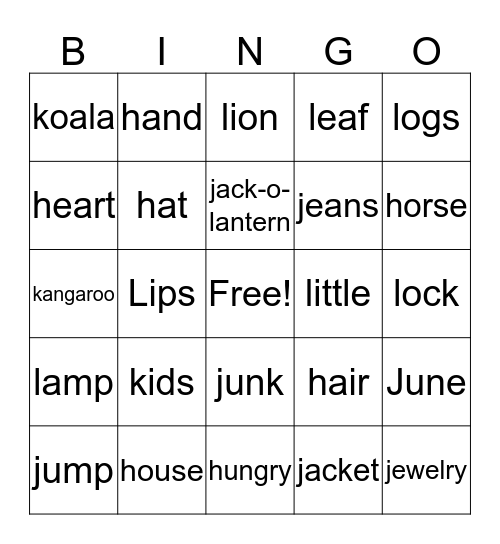 Beginning Sounds  Bingo Card
