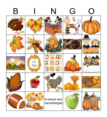 THANKSGIVING Bingo Card