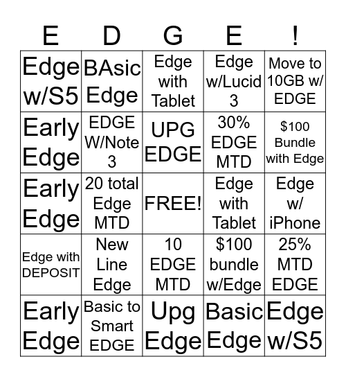 EDGE Bingo Card