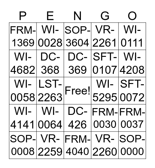 PENUMBRA Bingo Card