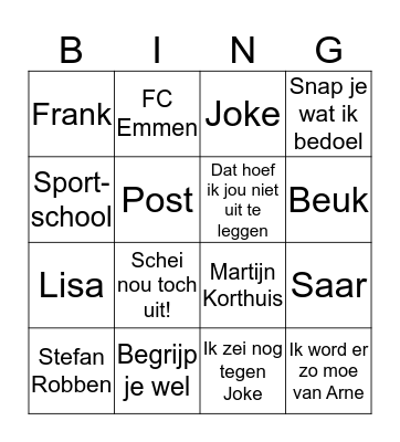 Bingo Dries Bingo Card