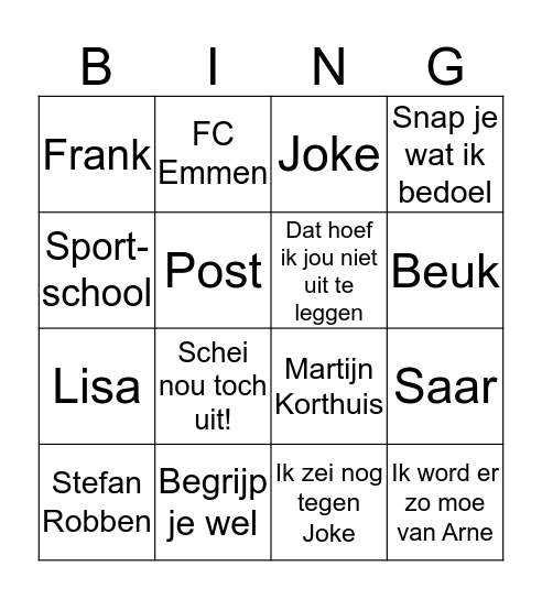 Bingo Dries Bingo Card