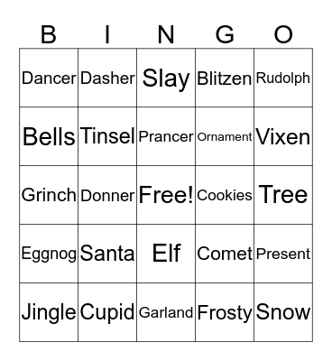 Christmas Eve Bingo Card