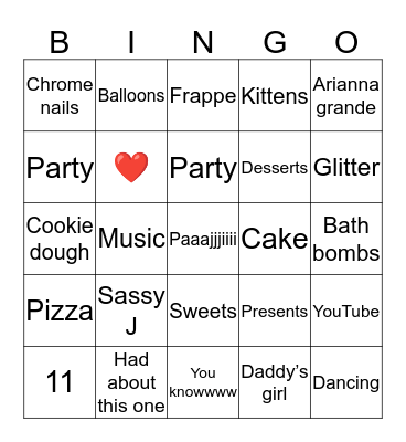 Jaya’s Bingo Card