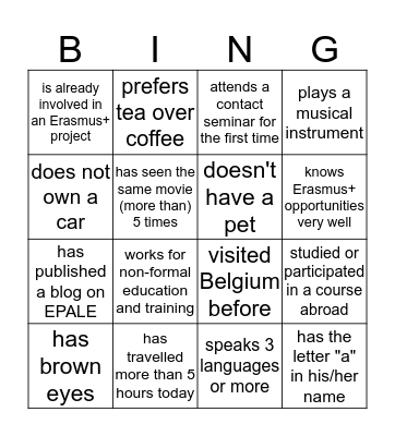 Contact Seminar Alden Biesen, 27-30 November 2019 Bingo Card