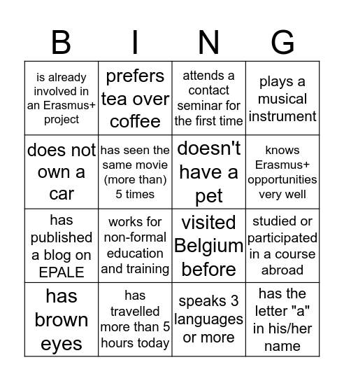 Contact Seminar Alden Biesen, 27-30 November 2019 Bingo Card