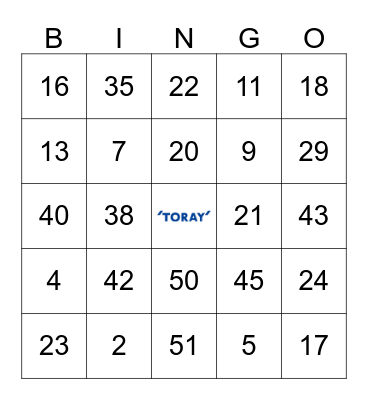Toray Bingo Card