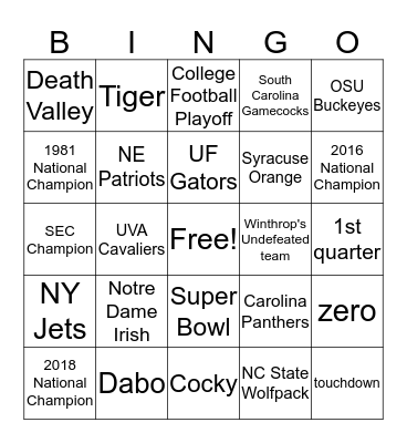 Mr. Beasley's Football BINGO Card