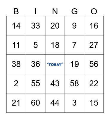 Toray Bingo Card