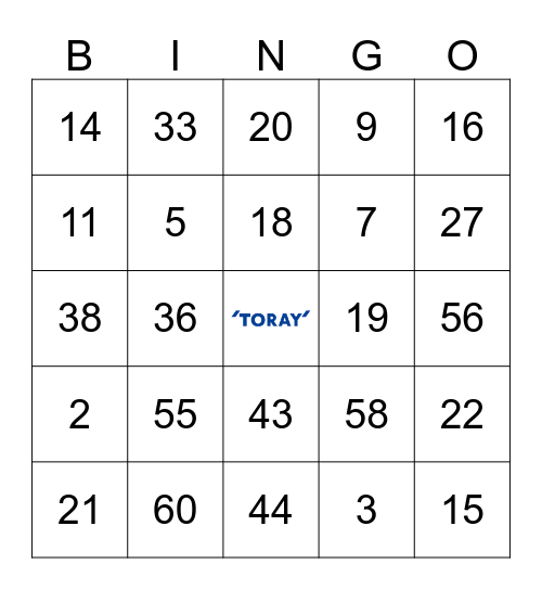 Toray Bingo Card