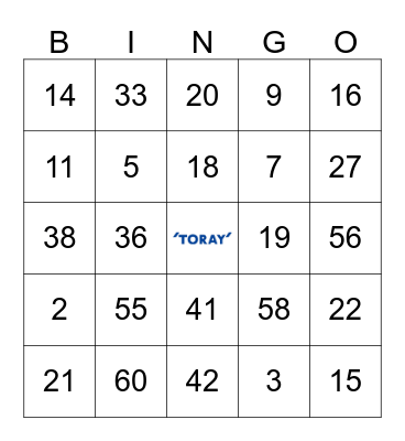 Toray Bingo Card