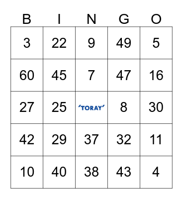 Toray Bingo Card