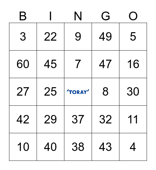 Toray Bingo Card