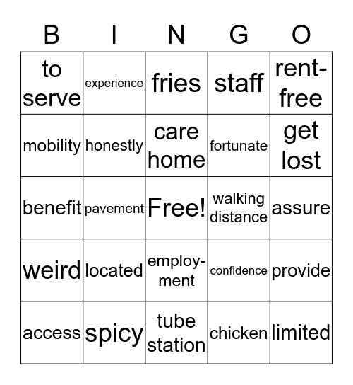 lesson 3 and 4 Bingo Card