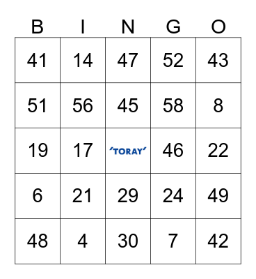 Toray Bingo Card