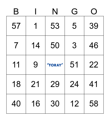 Toray Bingo Card