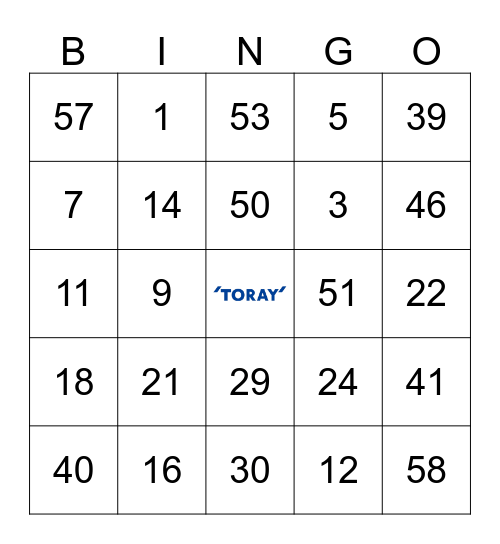 Toray Bingo Card