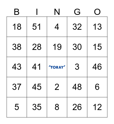 Toray Bingo Card
