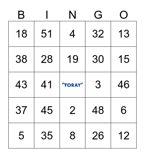 Toray Bingo Card