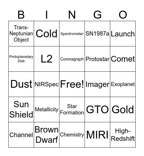 JWST Bingo Card