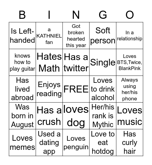 Human Bingo  Bingo Card