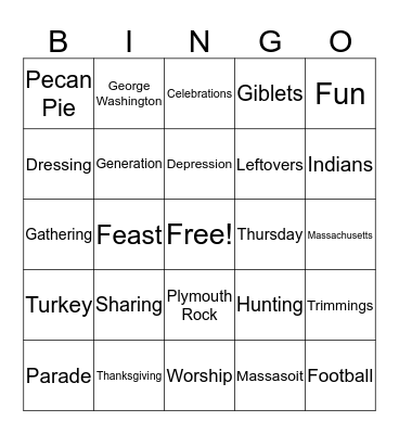 It's Thanksgiving! Bingo Card