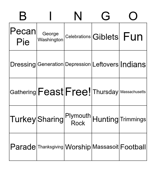 It's Thanksgiving! Bingo Card
