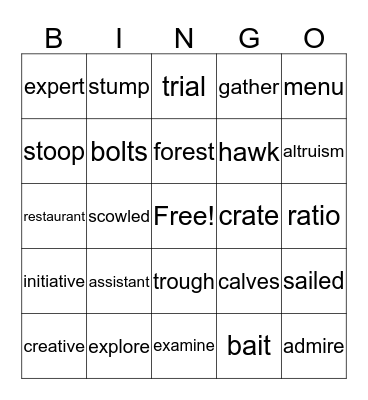 Vocabulary Bingo Card